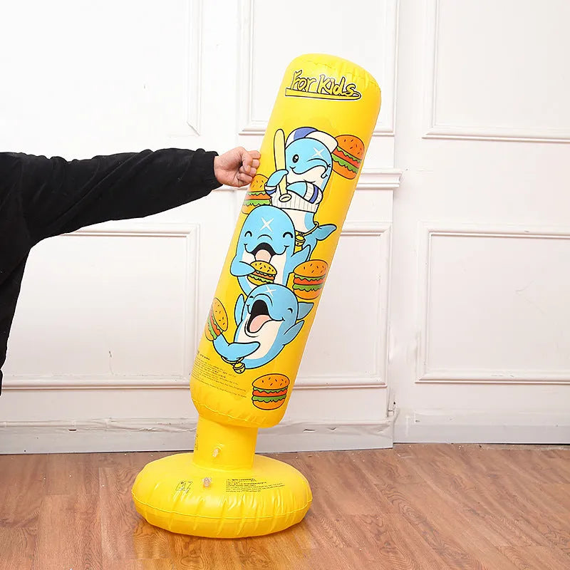 Inflatable boxing column in yellow hamburger colour standing on floor