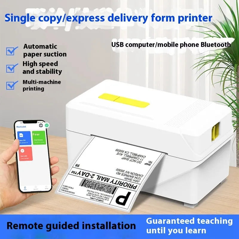 FlashLabel thermal express order printer for kupono shipping labels on a desk.