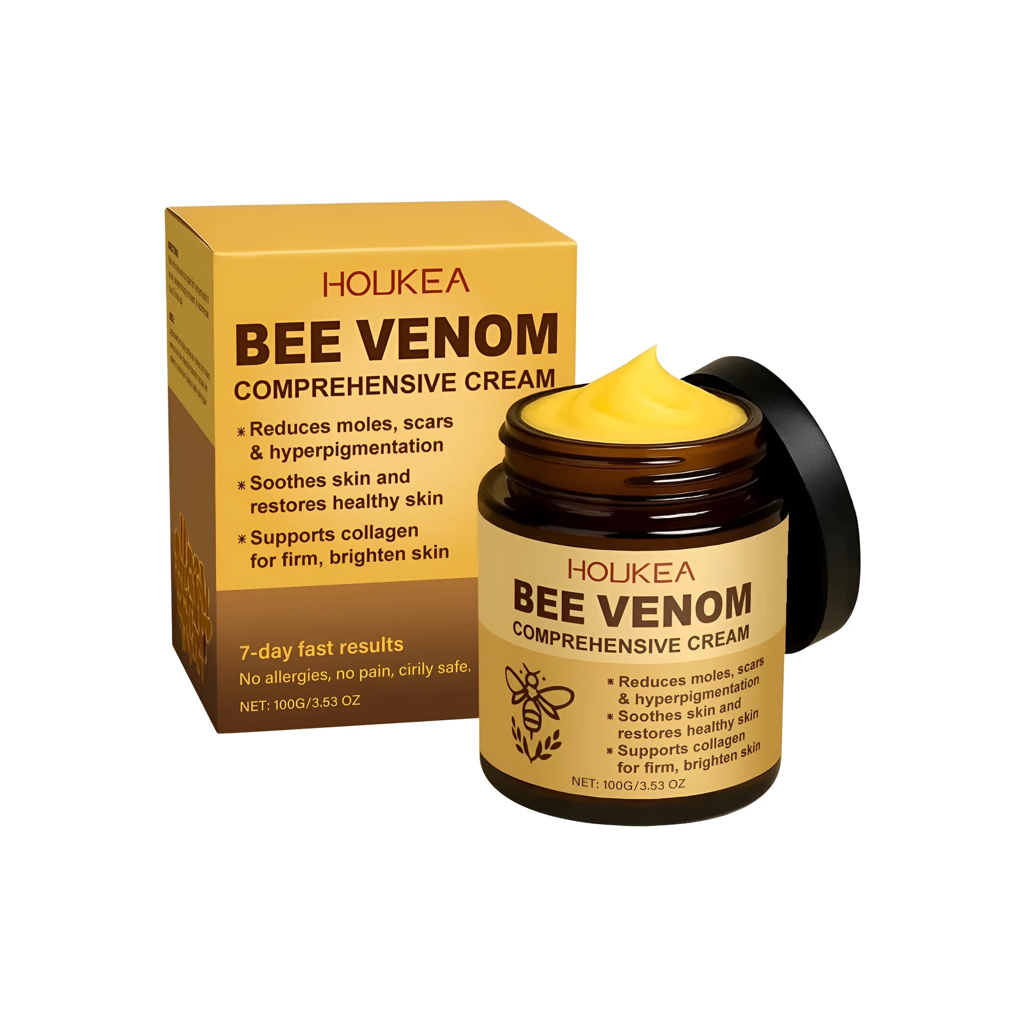 White jar of skin repair cream with bee venom, mint, and avocado oil 100g