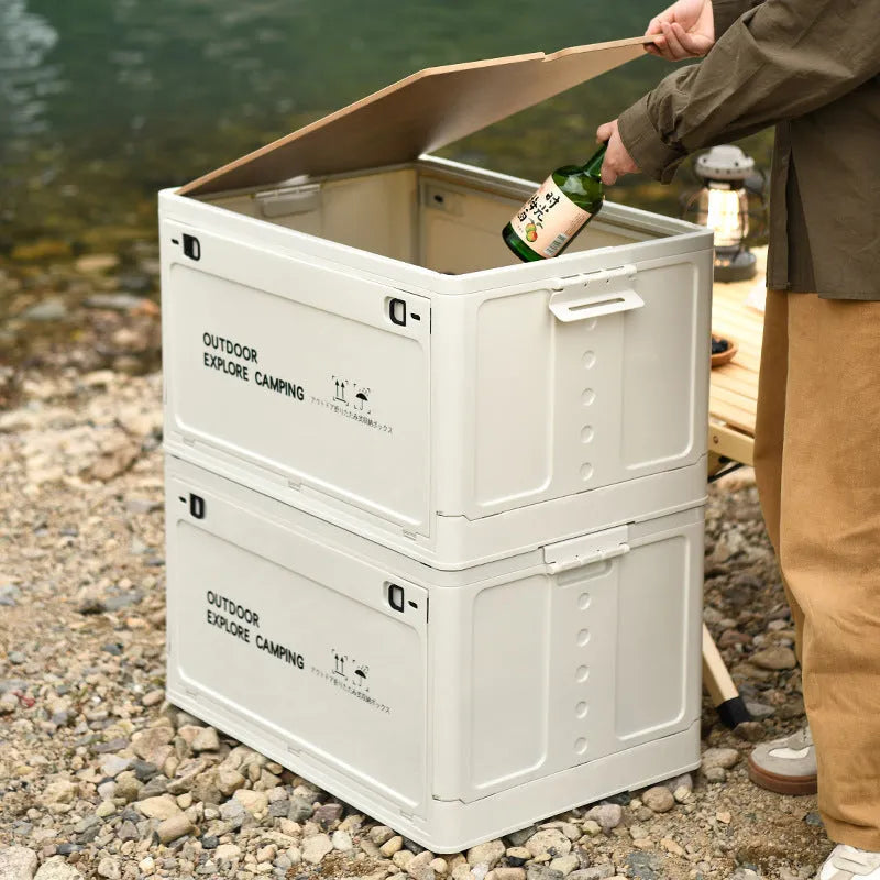 Large white foldable plastic storage box with 45L capacity for household organisation.