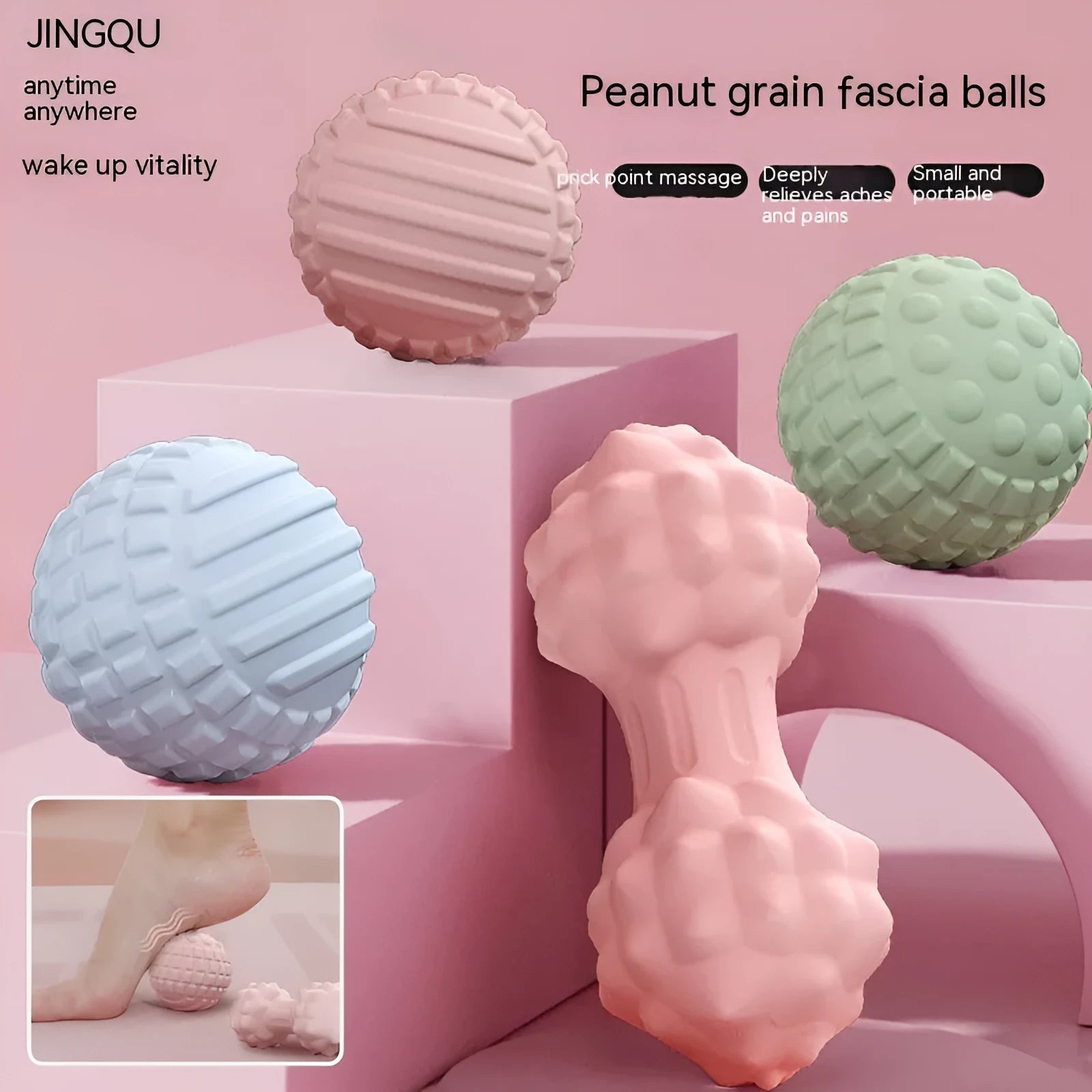 TPR foot massage ball in pink, blue, green, or purple with 6cm diameter for yoga and fitness