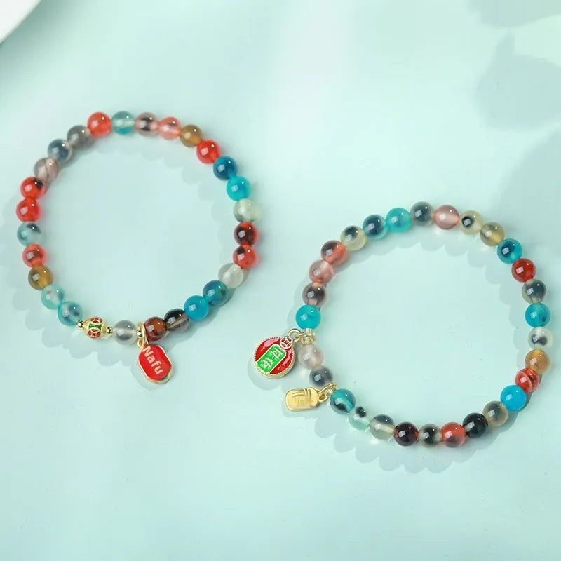 Natural agate copper coin snake bracelet with fu character design on women's wrist