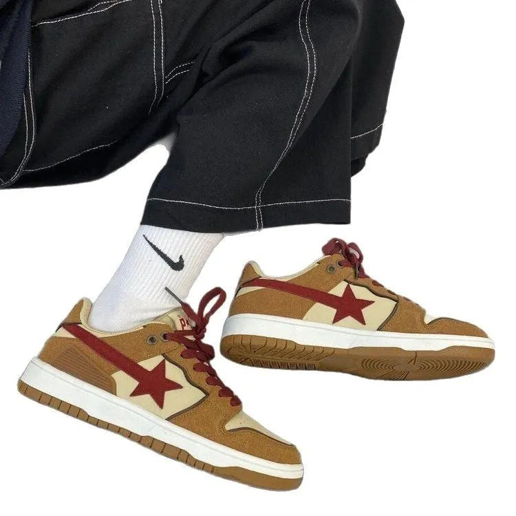 Brown PU low-top platform sneakers with sequins, round toe, and rubber sole for women