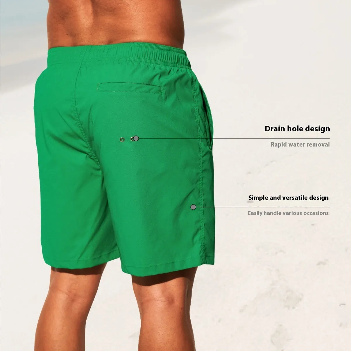 Men's quick-dry nylon swim shorts in solid colours with straight leg opening