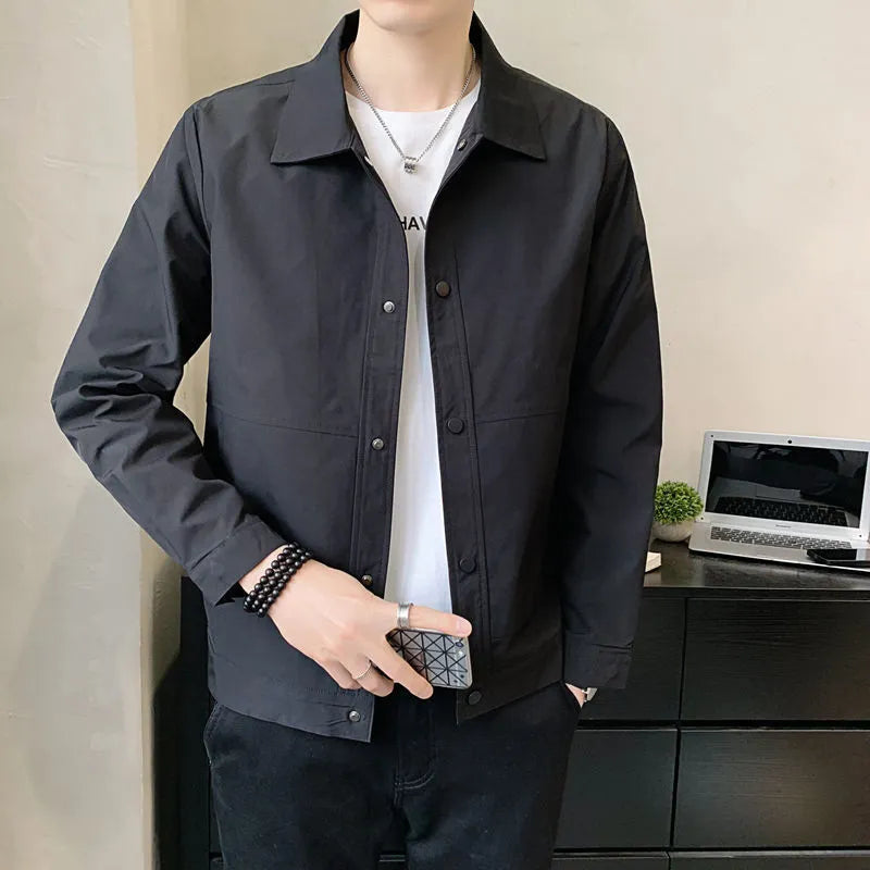 Men's Korean style lightweight single-layer jacket in neutral colours