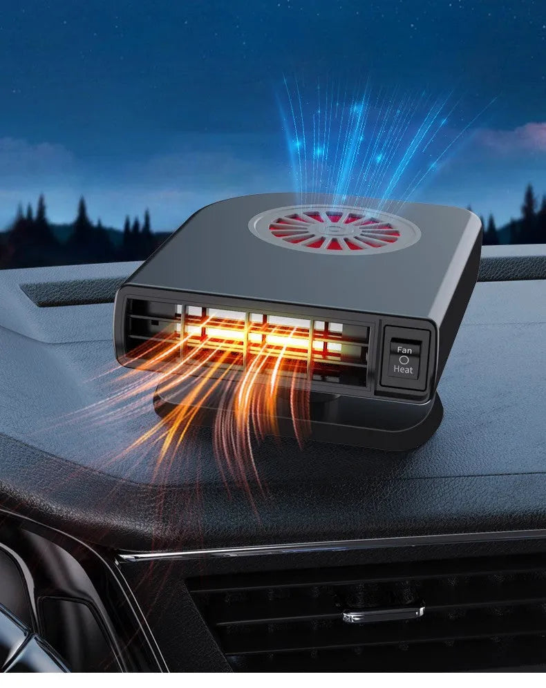 Black vehicle-mounted car heater with adjustable vents for defrosting and air purification