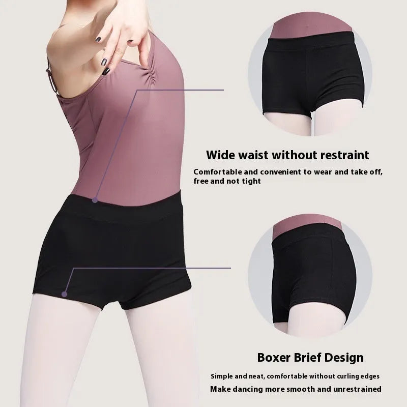 Black cotton women's ballet practice shorts laid flat, solid colour.