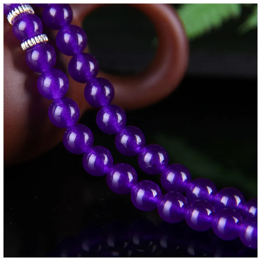 Natural purple chalcedony crystal bracelet women's ethnic style three circles