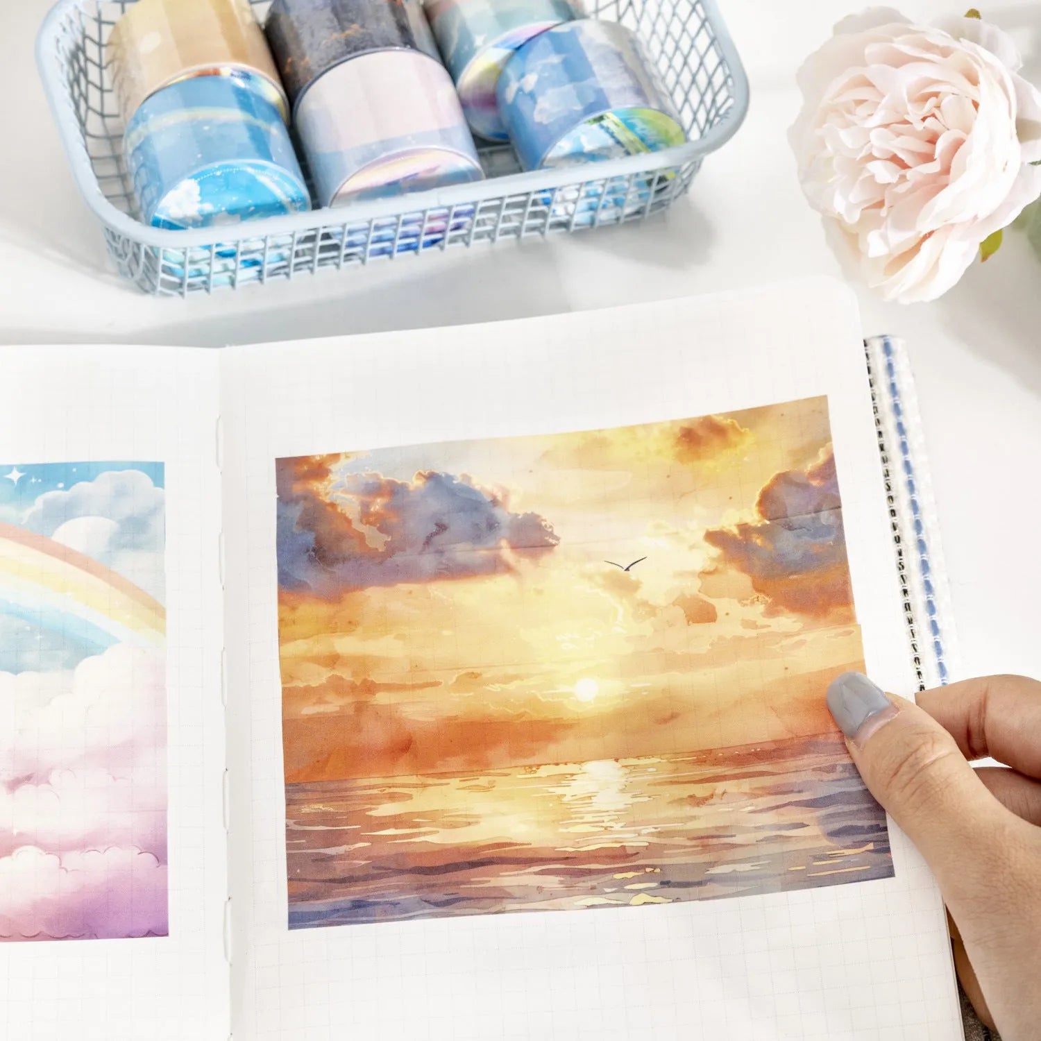 Roll of Japanese paper decorative tape with sky patterns including clouds and nebula, showing 30mm width.