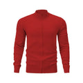 Men's grey zip-up stand collar casual sweater on a hanger