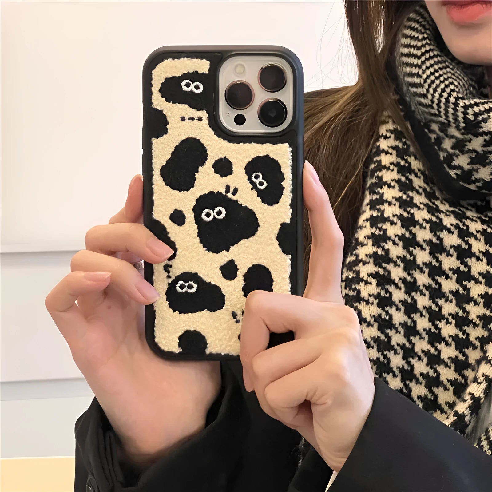 Black plush fairy funny phone case back cover for iPhone