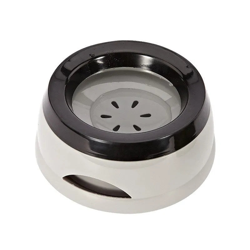 Gray plastic PP floating pet water bowl with no-spill design, 750ml capacity, suitable for dogs and cats