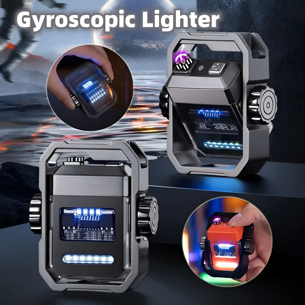 New Pulse double arc electric lighter with spinning gyroscope toy in black nickel brushed finish