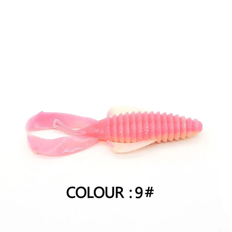 PVC soft bait fishing lure showing colour variations and two size formats: 8cm and 12cm lengths