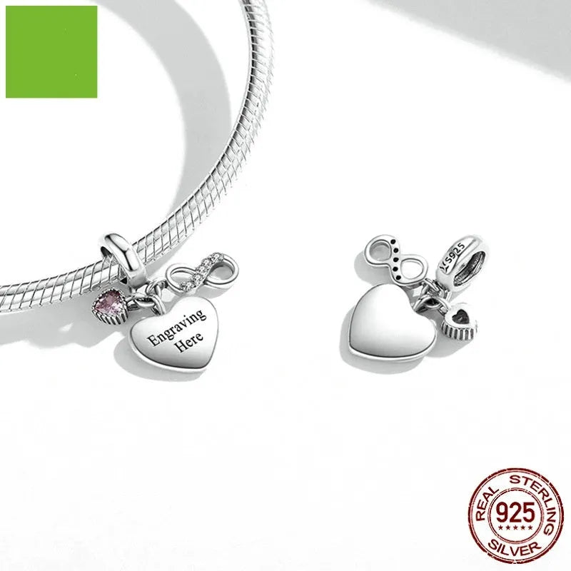 925 Silver Endless Love DIY Bracelet Pendant Engravable inlay loose bead fresh sweet charm for jewellery making gift silver colour