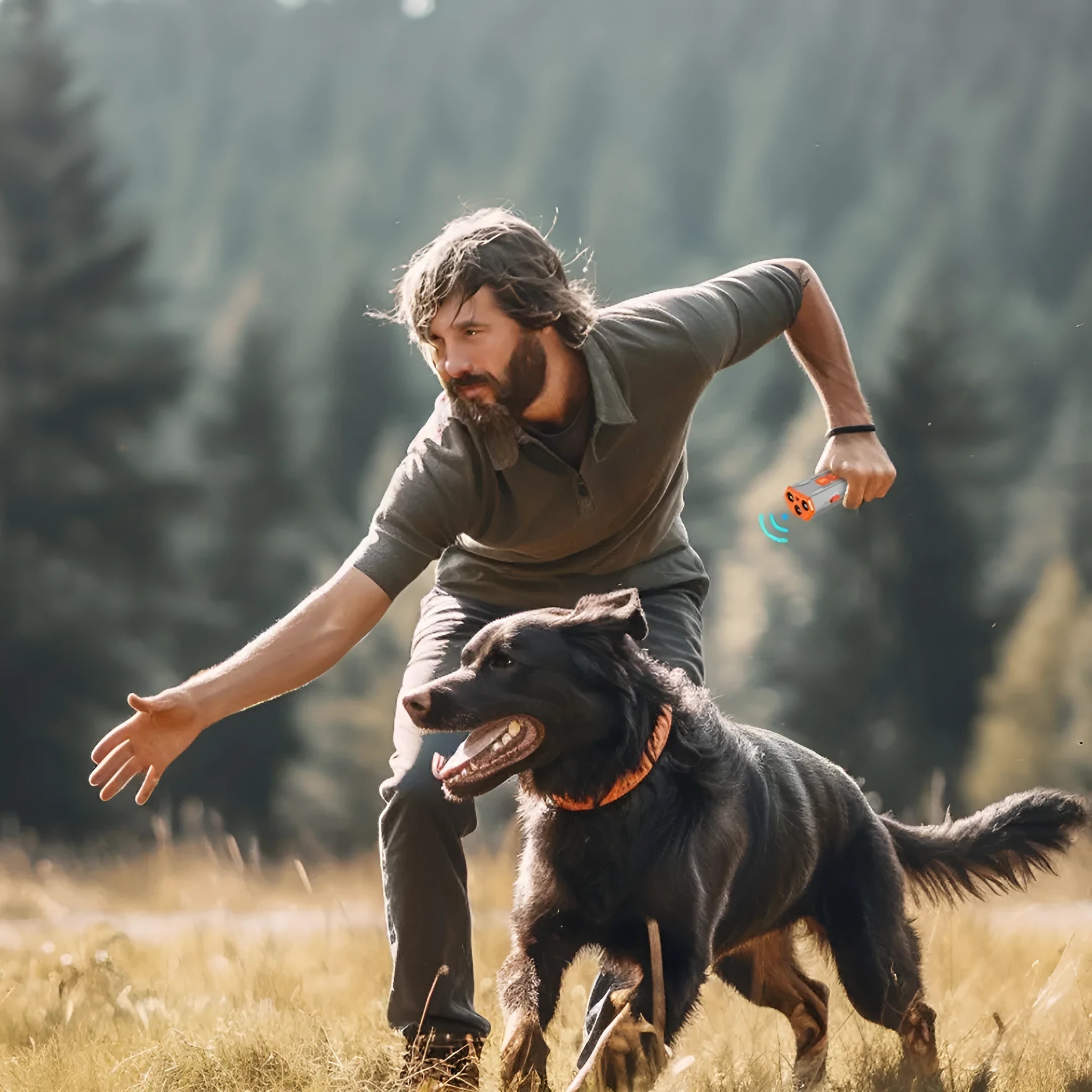 Ultrasonic dog trainer with three head design in grey orange and black orange colour options