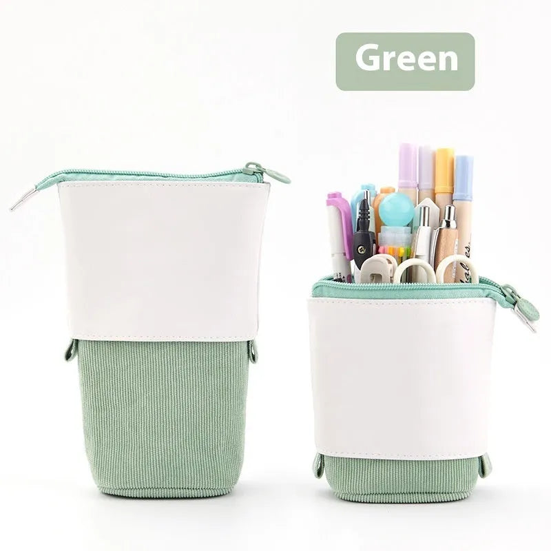 Corduroy drop-down telescopic stationery case in Korean style with six colour options