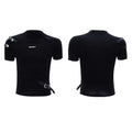 Men's slim fit cotton T-shirt with stand-up collar and metal belt detail in black