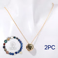 Natural stone beaded necklace and bracelet set on white background with twelve style options