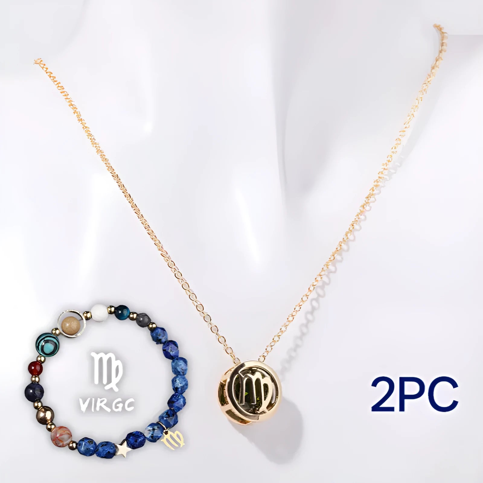 Natural stone beaded necklace and bracelet set on white background with twelve style options
