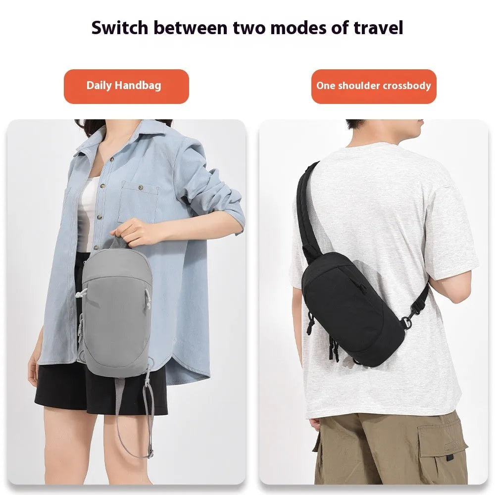 Nylon crossbody sports bag in army green with single-shoulder strap, internal phone pocket