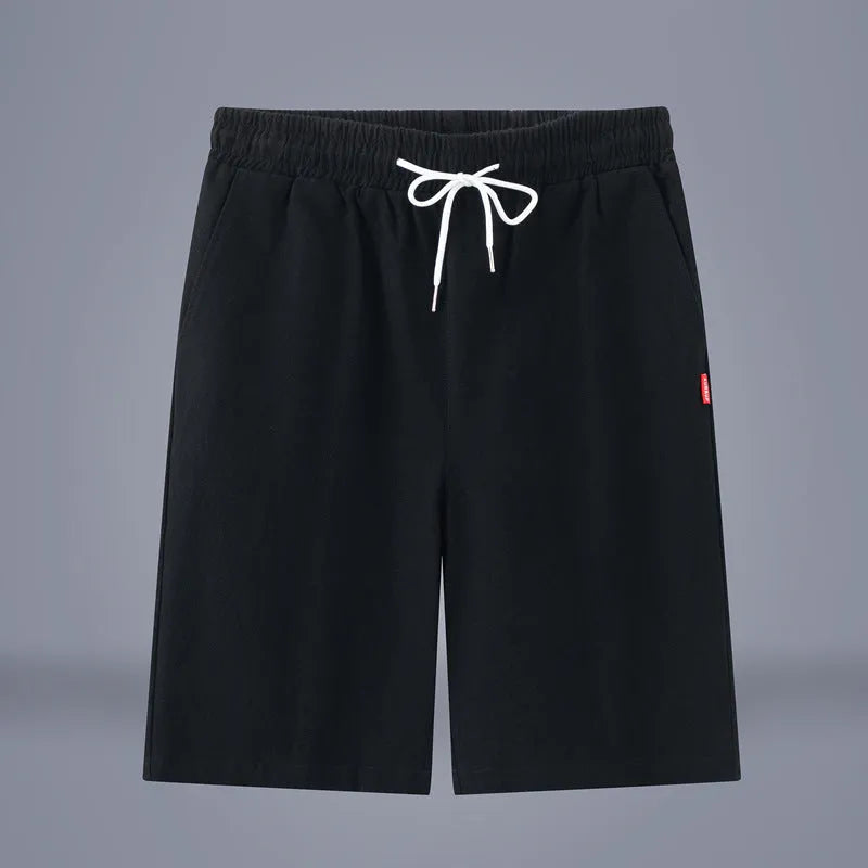 Cotton and linen cropped casual trousers in a solid colour with a drawstring waist.