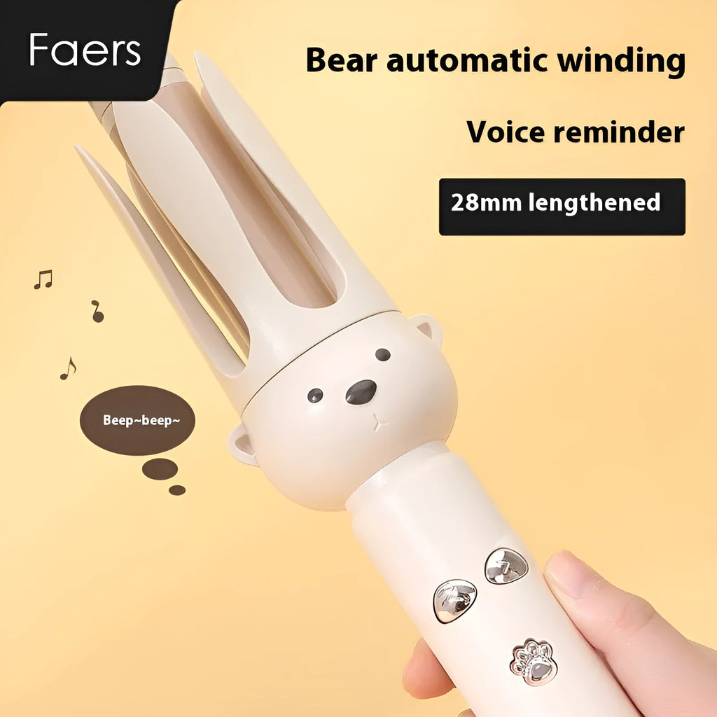Beige FS-H208 anion automatic hair curler with hair stick accessory on white background