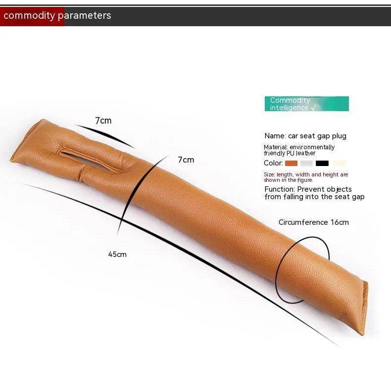 Car seat leak-proof gap strip in PU leather, available in black, beige, brown, and gray colours