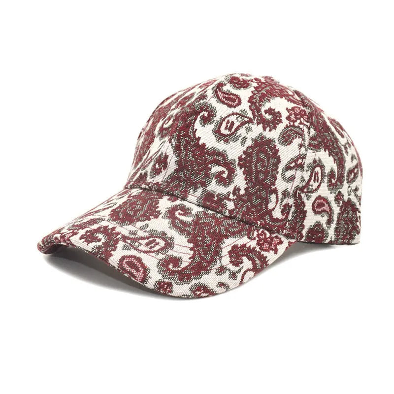 Men and women polyester baseball cap with paisley print dome crown size M 56-58cm blue