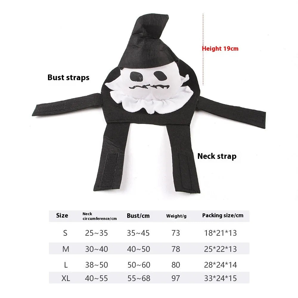 Dog Halloween pet costume in ghost colour made from PP cotton, available in sizes S M L XL