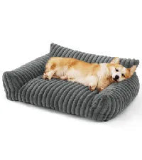 Bedsure fluffy cat couch for indoor cats with three-sided backrest and soft corduroy fleece cover in beige