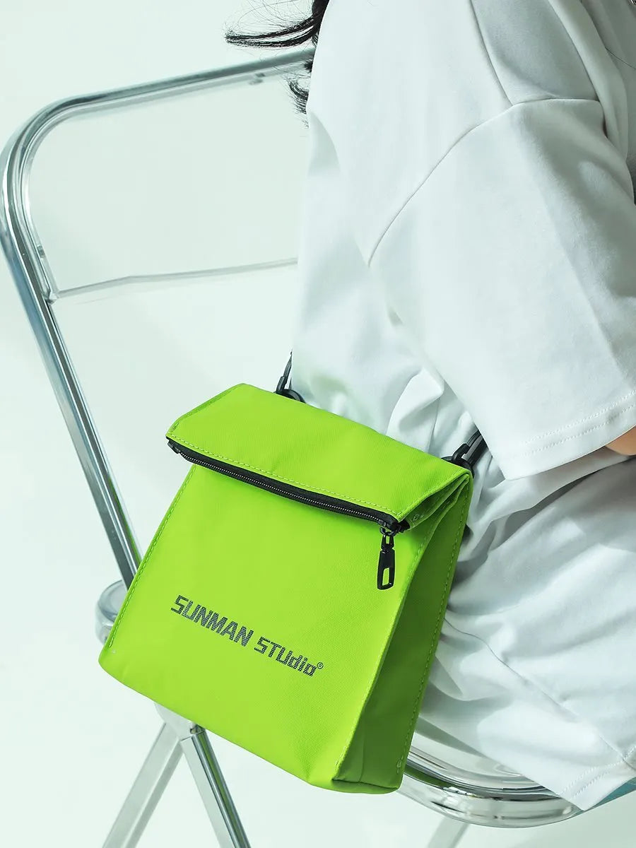 Simple all-match messenger bag design backpack in khaki with sewing line detail and adjustable crossbody strap