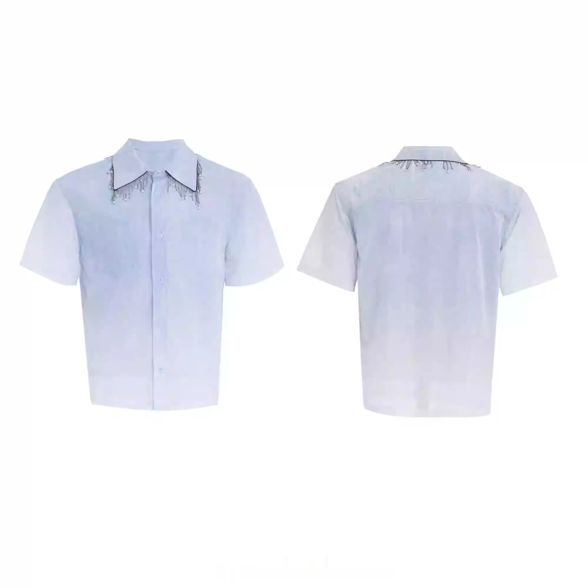Blue and white gradient men's casual short shirt with loose fit and half sleeves