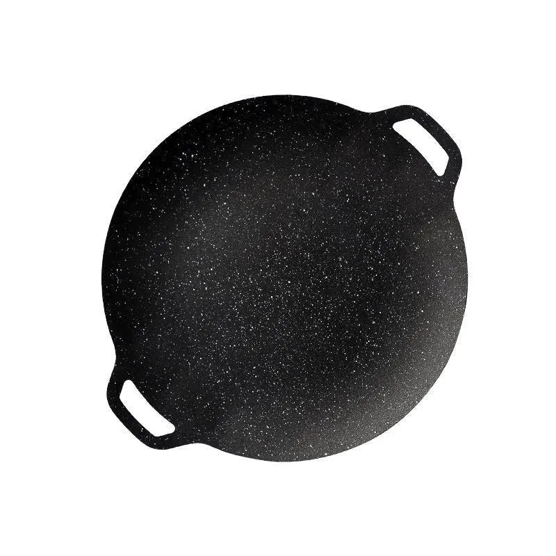 Round iron barbecue plate with non-stick surface, 24cm to 38cm size range