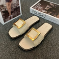 Women's flat summer slippers in apricot colour with slip-on design and textured PVC sole