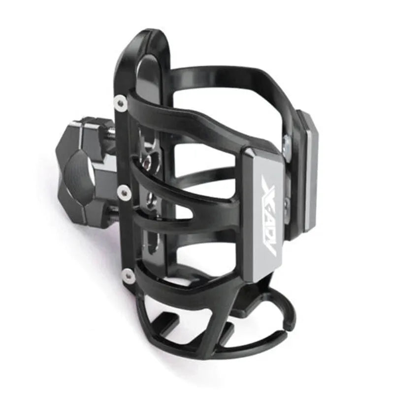Water bottle cage mounted on Honda X-ADV scooter bumper in selected colour