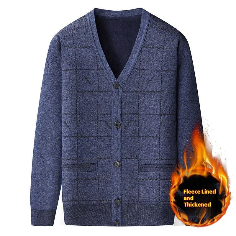 Plus size men's cardigan with fleece lining in dark gray, batwing sleeve design, front view