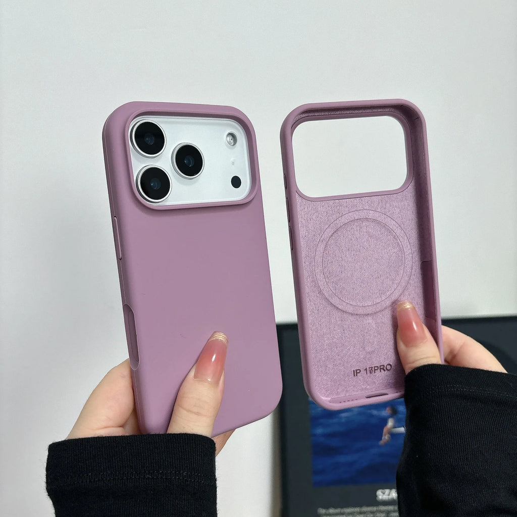 Liquid silicone magnetic phone case with Ai button for iPhone, antique white colour, back cover view