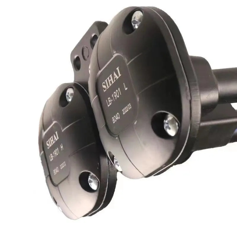 Black dual trumpet 300DB super loud air horn and compressor kit for 12V and 24V vehicles.
