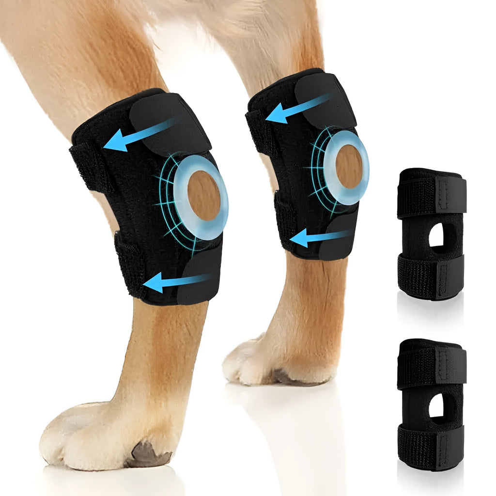 Black polyester dog leg guard for joint protection and ACL recovery in three sizes