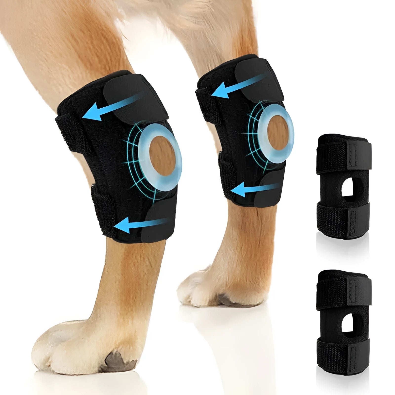 Black polyester dog leg guard for joint protection and ACL recovery in three sizes
