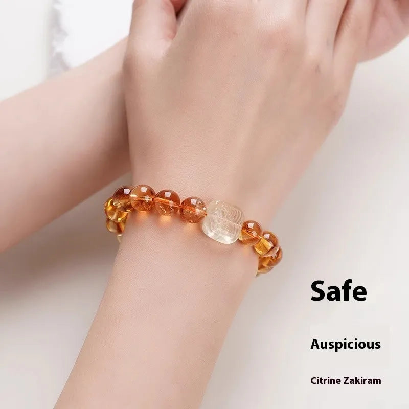Women's carved citrine crystal bracelet with 10mm geometric beads in ethnic style