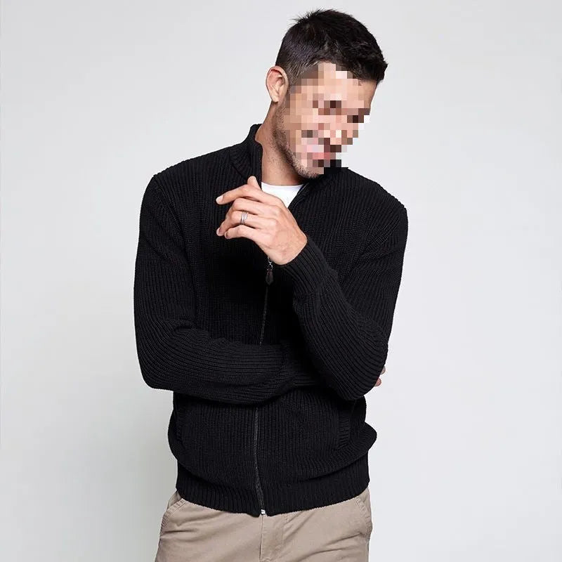 Men's half-high collar batwing sleeve cardigan in sapphire blue, slim fit spandex blend jacket