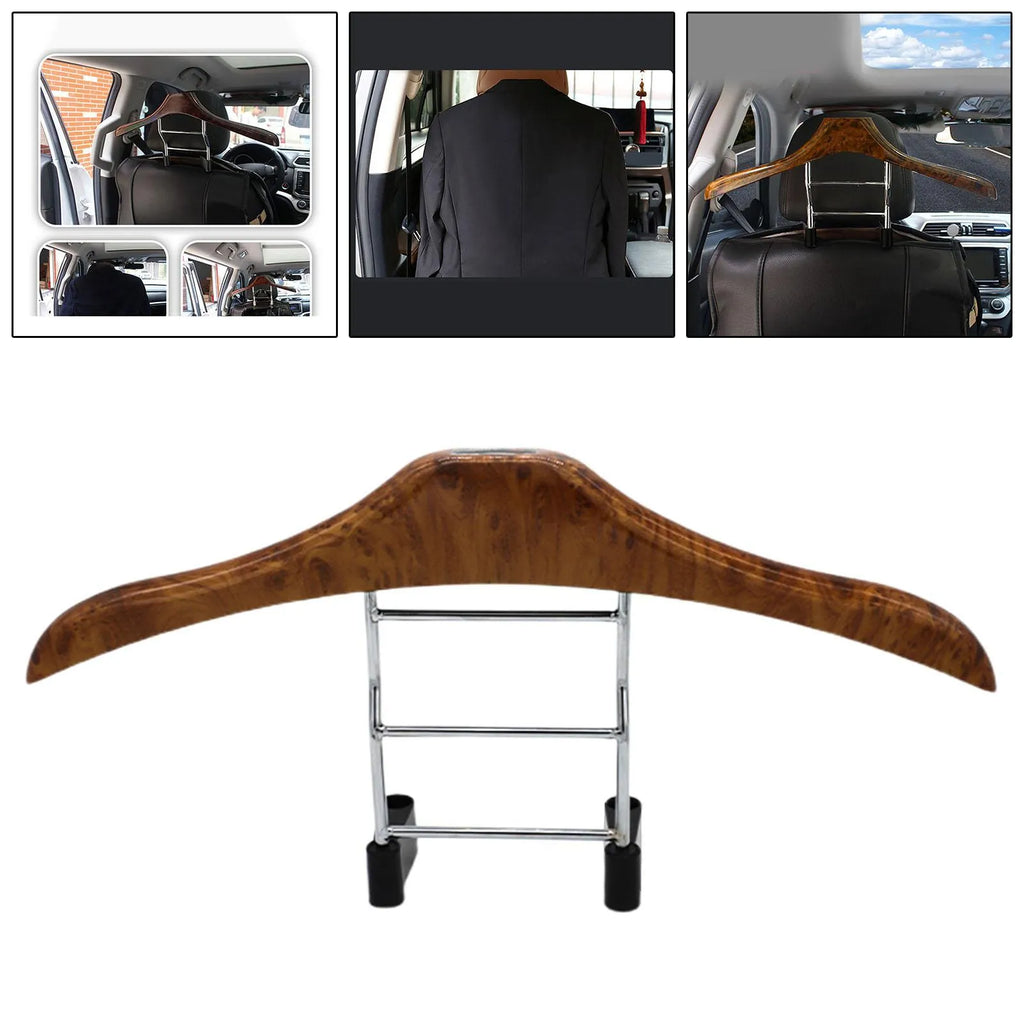 Wood yellow stainless steel car hanger measuring 46.5 x 23cm with detachable hooks
