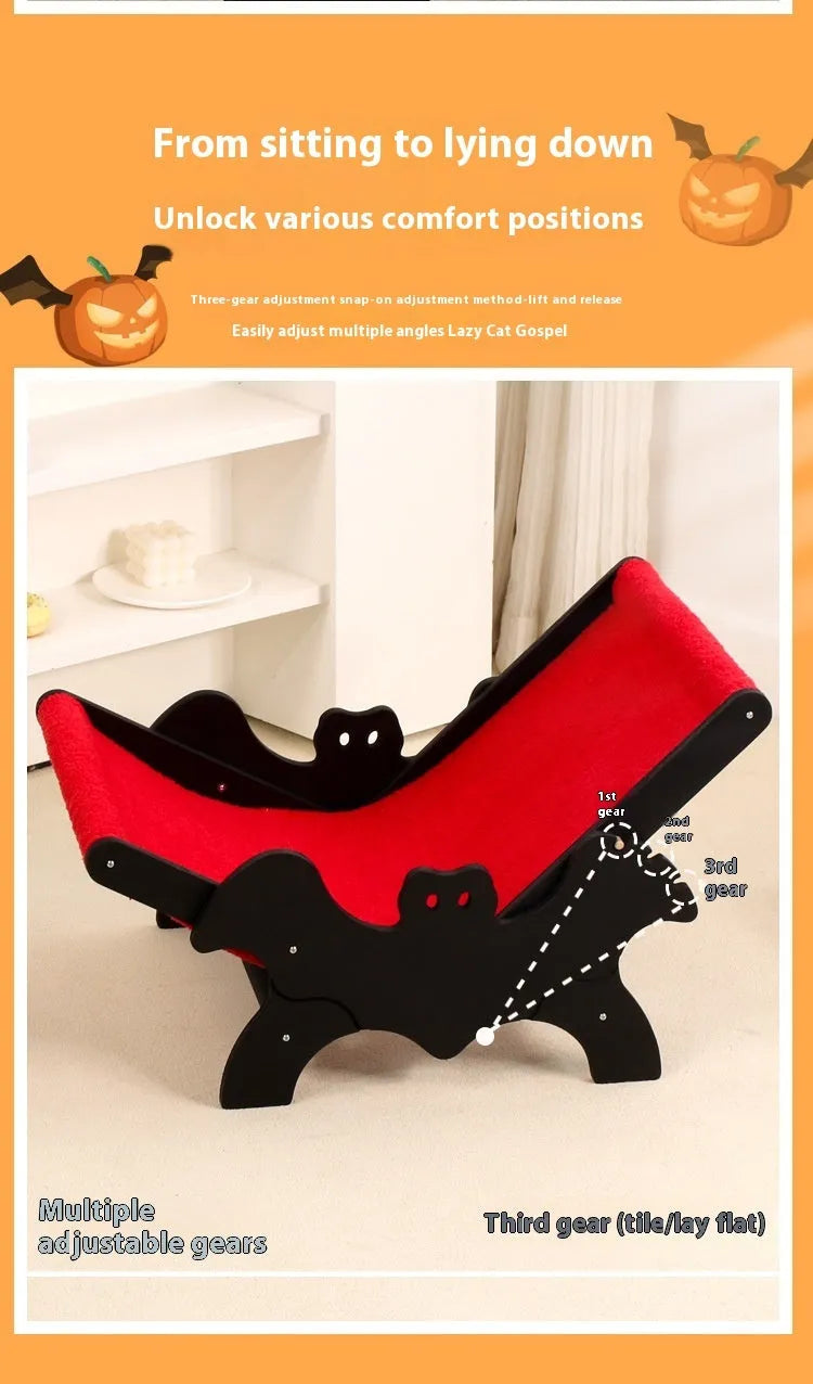 Wooden cat recliner bed in black and red Halloween colours, product specification MW-054