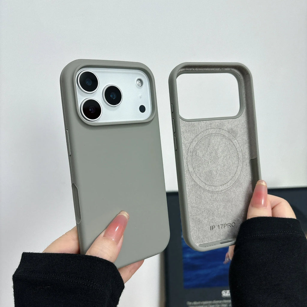 Liquid silicone magnetic phone case with Ai button for iPhone, antique white colour, back cover view