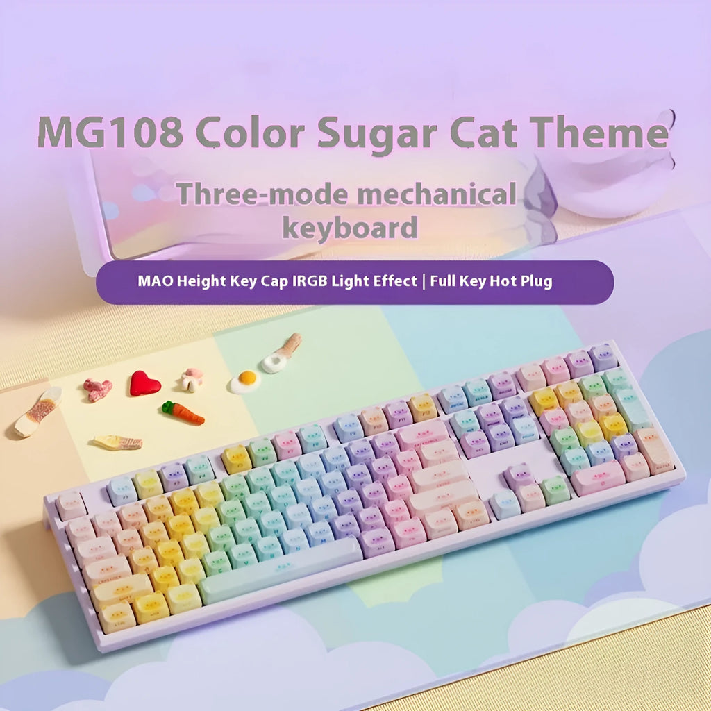 MG108B coloured sugar cat design mechanical keyboard with piano switches and Bluetooth connectivity