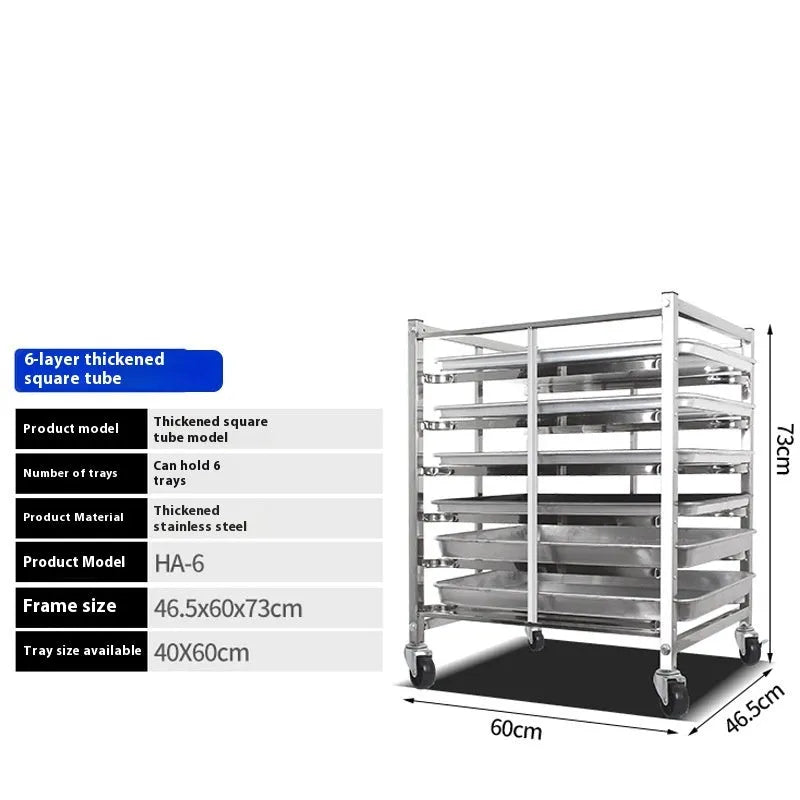 Stainless steel 6-layer baking tray rack with locking mechanism for 40x60cm commercial trays