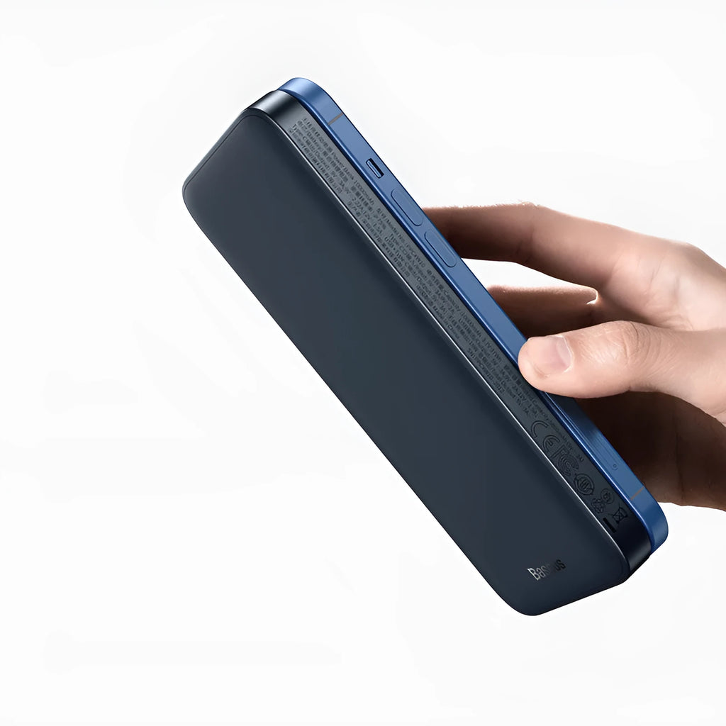 Magnetic wireless 10000mAh mini power bank in blue with 20W fast charging and multi-port output