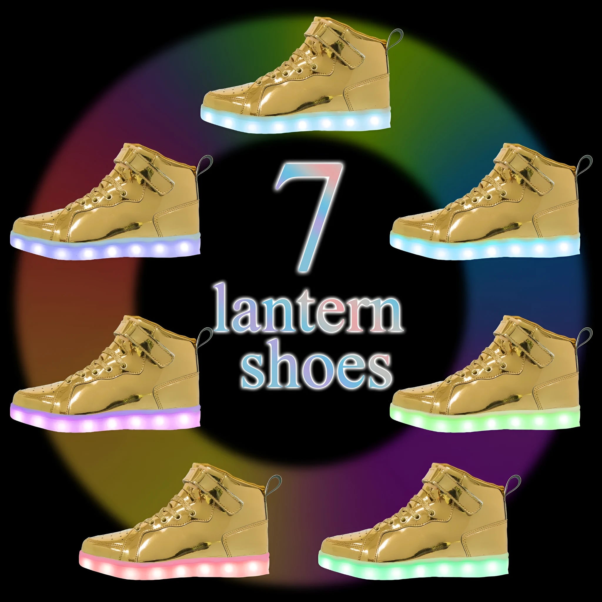 LED high-top light-up shoes in black with Velcro strap and rubber sole.
